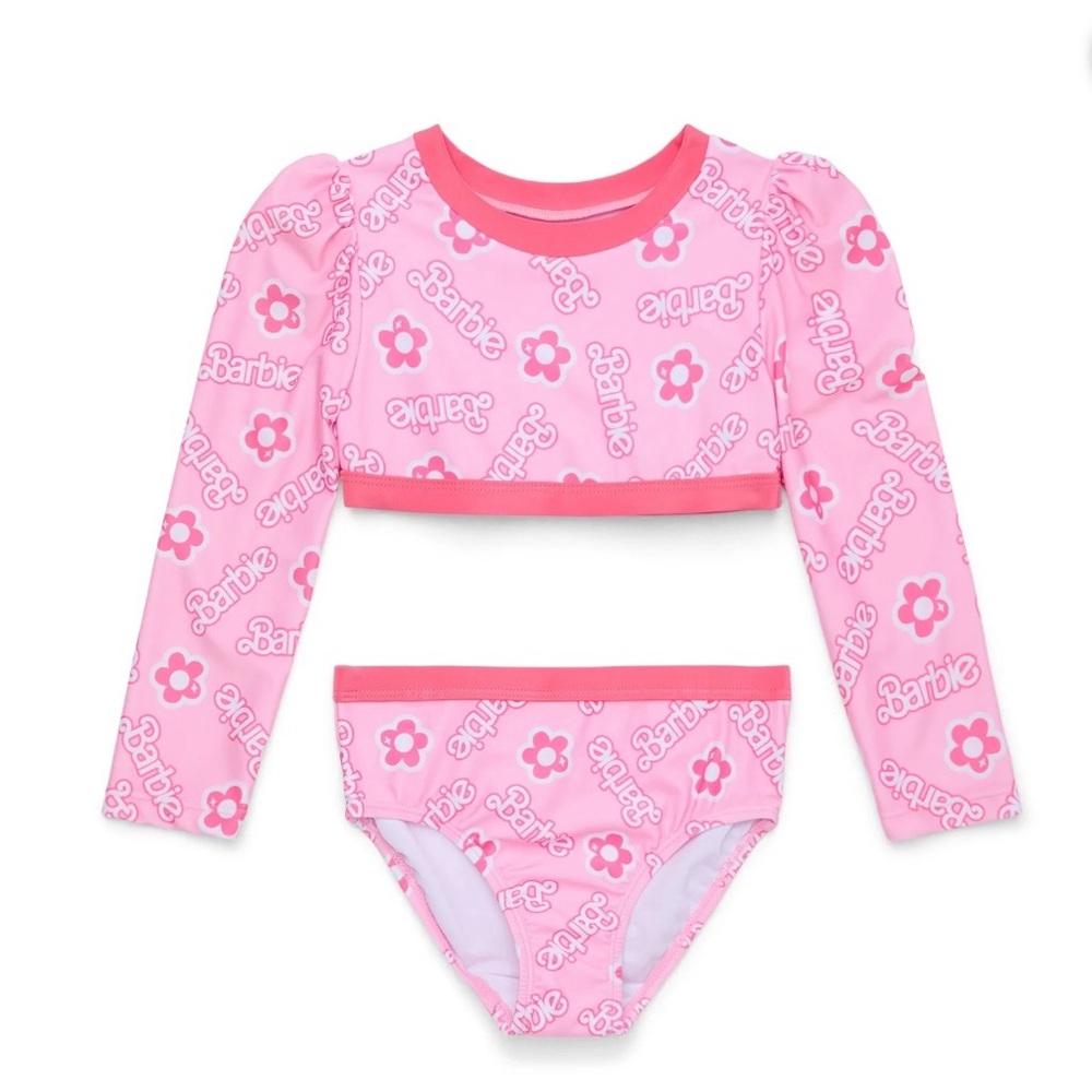 Barbie Floral Pink Kids Rashguard Set